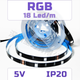 Світлодіодна RGB SMD5050 стрічка 18 світлодіодів на метр, 5 вольт, 5V, 18 LED/м, IP20 - зображення 1