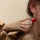 Серьги акцентные золотистые с жемчугом стиль винтаж бохо красный цвет 6169 - изображение 2