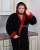 Халат мужской теплый махровый длинный с капюшоном двухцветный чорный бордовый XL 4002О - ЧБ - изображение 3