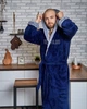 Халат чоловічий махровий теплий довгий з капюшоном двоколірний синій сірий 5XL 4002О - СС - зображення 1
