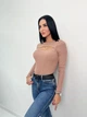 Трикотажная женская кофта в рубчик с разрезом на груди нарядная кофточка 44, Мокко - изображение 2