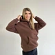 Утепленный женский батник худи с капюшоном на шнурке из трехнитки на флисе 42-44, Шоколадный - изображение 5