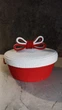 Кошик для солодощів з кришкою і бантом - Rosso Fiocco, 18×8 см, червоний з білим - зображення 1