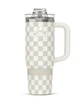 Термокружка з ручкою Cirkul All-Day StrawSip Taupe Tartan із нержавіючої стал 887 мл Білий із сірим - зображення 1