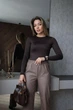 Прямые женские кожаные штаны на меху Fashion 46/48 Мокко - изображение 1