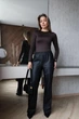 Прямые женские кожаные штаны на меху Fashion 42/44 Черный - изображение 3