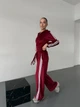 Жіночий велюровий костюм з капюшоном бордового кольору 36498 46/50 - зображення 4