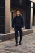Мужской спортивный флисовый триниточный костюм черного цвета универсальный размер унисекс демисезонный зима весна больших размеров XL - изображение 1