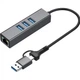 Концентратор USB 3.0 Type-C/Type-A to RJ45 Gigabit Lan, 3*USB 3.0, cable 13 cm Dynamode (DM-AD-GLAN-U3) Dynamode DM-AD-GLAN-U3 907573 - зображення 1
