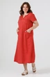 Лляна сукня з коротким рукавом та кишенями для великих фігур (Plus size) Альма. Червоний, р.58, код 0478/58/1197 - зображення 2