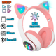 Наушники c кошачьими ушками CAT BL 4.2 c RGB подсветкой и MP3 плеером MicroSD, FM Розовые - изображение 1