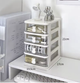 Органайзер настольный прозрачный 4 яруса с ящиками для косметики и канцелярии, белый - изображение 5