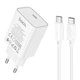 Мережевий Зарядний Пристрій Hoco C143A 1USB-C PD/QC 20W+Type-C to Type-C Бiлий - изображение 1