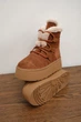 Женские зимние угги PARADIZE SHOES из рыжей замши со шнуровкой и белой меховой опушкой на высокой подошве 37 размер (стелька 24,1 см) - изображение 3
