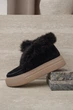 Женские зимние короткие замшевые черные ботинки PARADIZE SHOES с меховой опушкой на высокой темно-бежевой подошве 39 размер (стелька 25,5 см) - изображение 1