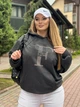 Трикотажная женская кофта худи з капюшоном для полных женщин спортивная с принтом Графит, 60/62 - изображение 7