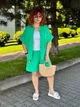 Легкий летний женский костюм больших размеров с шортами и рубашкой Зеленый, 60/62 - изображение 7