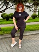 Трикотажный летний женский костюм больших размеров с принтом Черный, 48/50 - изображение 4