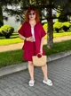 Легкий летний женский костюм больших размеров с шортами и рубашкой Бордовый, 52/54 - изображение 7