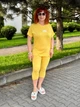 Трикотажный летний женский костюм больших размеров с принтом Желтый, 56/58 - изображение 5