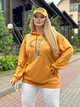 Трикотажная женская кофта худи з капюшоном для полных женщин спортивная с принтом Горчичный, 60/62 - изображение 6