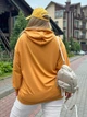 Трикотажная женская кофта худи з капюшоном для полных женщин спортивная с принтом Горчичный, 64/66 - изображение 5