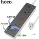 Мережевий зарядний пристрій Подовжувач з USB HOCO AC14A Rico 5x220VEU+3хUSBх18W+Type-Cх30W 2500W PD/QC 3A/30W 1,5 м Чорний з білим - зображення 2