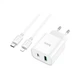 Зарядний пристрій HOCO C80A Plus Rapido 1xUSB-C PD20W + 1xUSB QC3.0 + cable USB-C to Lightning White (6931474779892) HOCO 6931474779892 925660 - зображення 1