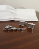 Набір запонки та затискач для краватки з фактурним візерунком Сріблястий - зображення 2