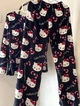 Мягкая плюшевая пижама Hello Kitty черная – теплый флисовый комплект унисекс с длинным рукавом для сна и дома с Хелло Китти Штаны+Кофта M-L Черный - изображение 4