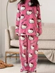 Мягкая плюшевая пижама Hello Kitty розовая – теплый флисовый комплект унисекс с длинным рукавом для сна и дома с Хелло Китти Штаны+Кофта M-L Розовый - изображение 1