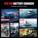 Зарядний пристрій для акумуляторів Kxiy 12V/24V, Розумний автоматичний зарядний пристрій з LCD-дисплеєм, імпульсним відновленням, захистом від перезаряджання, універсально сумісний з усіма видами акумуляторів, 6-400Ah для різних транспортних засобів. - изображение 6