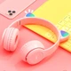 Бездротові Bluetooth навушники накладні з котячими вушками та підсвічуванням Cat Miu Star P47 рожеві дитячі - зображення 5