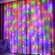 Гирлянда водопад 320LED 3х2м разноцветная для украшения окон с 8 режимами свечения и солнечным питанием - изображение 1