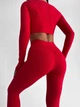 Спортивный женский костюм Hot с имитацией белья для фитнеса и йоги (рашгард + леггинсы) c двойным Push Up Однотонный XS-S Красный (JQ03S) - изображение 2