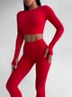 Спортивный женский костюм Hot с имитацией белья для фитнеса и йоги (рашгард + леггинсы) c двойным Push Up Однотонный XS-S Красный (JQ03S) - изображение 9