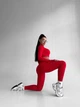 Спортивный женский костюм Hot с имитацией белья для фитнеса и йоги (рашгард + леггинсы) c двойным Push Up Однотонный XS-S Красный (JQ03S) - изображение 13