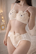Пухнастий Жіночий плюшевий комплект білизни Teddy Bear Cream — бюстгальтер і трусики Розмір L - зображення 5