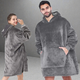 Плед-толстовка Huggle Hoodie Серый теплый плед-халат с капюшоном и рукавами - изображение 4