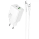 Мережевий зарядний пристрій Hoco N71 Nuevo PD30W+QC3.0 (1USB-A/1C) + кабель Type-C to Lightning White - зображення 1