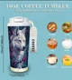 Термокружка з кришкою та ремінцем 530 мл (18 oz), висота 19 см, діаметр 7 см, дизайн “Білий вовк” - зображення 1