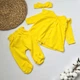 Дитячий комплект (кофточка туніка з рюшами + повзунки + пов'язка) для дівчинки 62 см жовтий - зображення 2