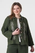 Жіночий вишитий лляний жакет на ґудзиках з орнаментом та комірцем (Plus size) Уляна. Зелений, р.60, код 50019/60/578 - зображення 1