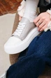 Женские демисезонные кеды PARADIZE SHOES из серой кожи с белым носком и шнуровкой на высокой подошве 39 размер (стелька 25,5 см) - изображение 3