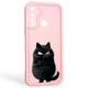 Чехол силиконовый оригинальный Soft Touch с 3D принтом злой котик для Realme C3 розовый (Полная защита камеры) - изображение 1