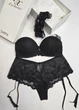 Кружевной комплект белья с push-up (бюстгальтер, трусики, подвязка) Selene 65B, S черный (14001) - изображение 1