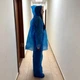 Дождевик с брюками полиэтиленовый водонепроницаемый 2в1 Raincoat Set, защитный дождевой костюм (штаны + куртка) с капюшоном от дождя и влаги, унисекс, размер универсальный Голубой, AH-146-Blue - изображение 2