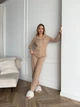 Піжама жіноча трійка сорочка майка штани Rebecca Collection L-XL темний бежевий - зображення 5