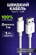 Кабель шнур шнурок USB Type-C – USB 1 м, 480 Мбіт/с, для зарядки смартфона, швидка зарядка, для iPhone 15 вище, Android, планшетів, power bank, білий CU20H - зображення 1