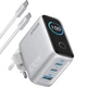 Сетевое зарядное устройство Anker GaN Charger 100W, 2xUSB-C, 1xUSB-A, Display Silver (B121BG41) + кабель USB Type-C - изображение 1